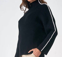 ELAN Contrast Stripe Sweater in black white - men's sweater - detail view