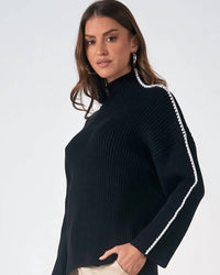ELAN Contrast Stripe Sweater in black white - men's sweater - alternate view