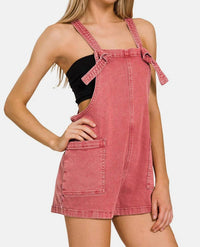 Zenana - Washed Knot Strap Rompers