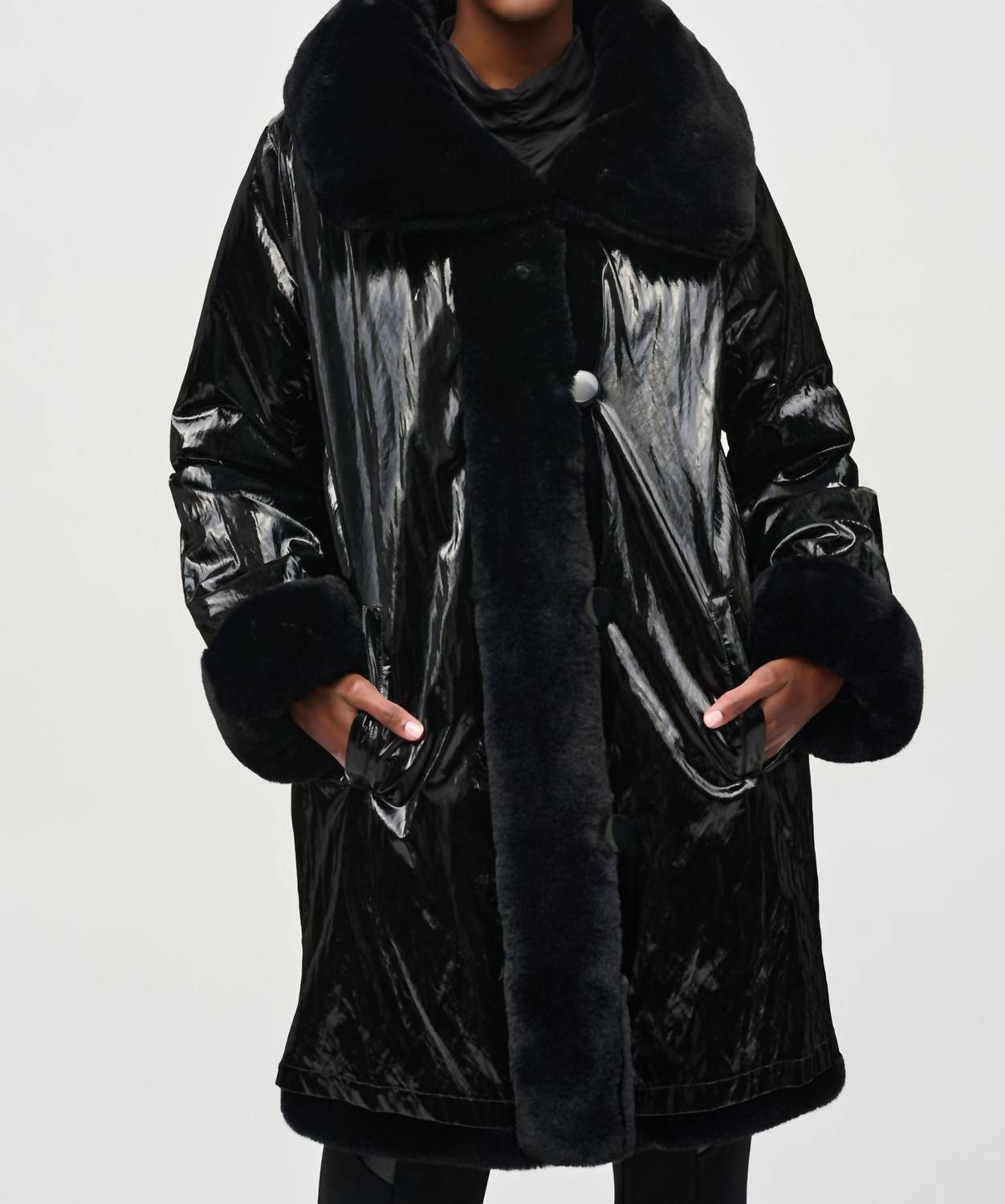 Joseph Ribkoff - Women's Reversible Faux Fur Metallic Coat