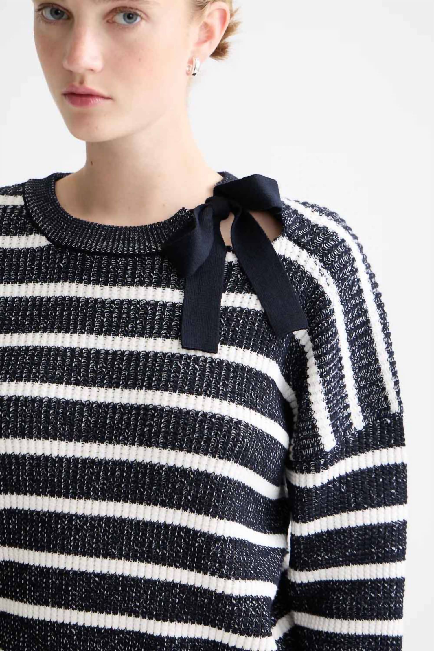 Scotch & Soda - Stripe Tie Neck Pullover Sweater