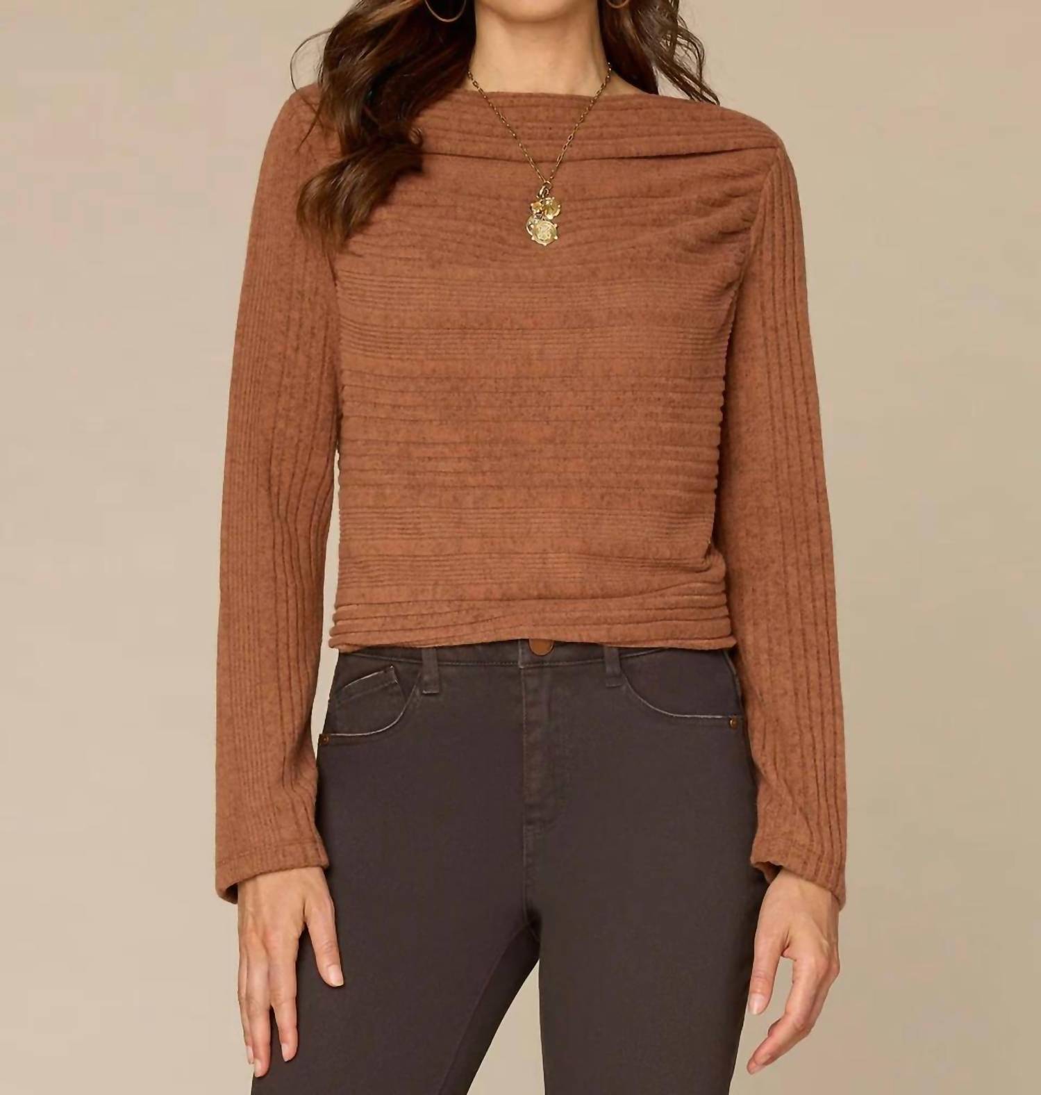 Democracy - Women's Drapey Boat Neck Long Sleeve Knit Top