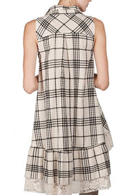 A'Reve - A'Reve Checkered Plaid Shirt Hi Lo - Ivory