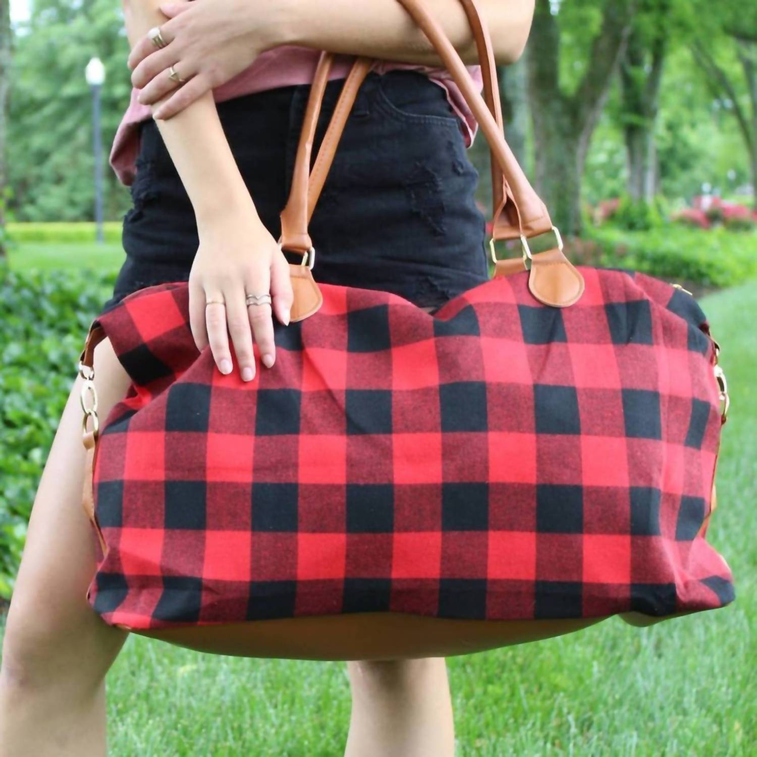 Glittering South - Women's Buffalo Check Weekender Bag