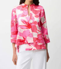 Joseph Ribkoff Novelty Jacquard Floral Print Swing Jacket in pink multi - women's blouse