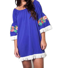 umgee Embroidered Off The Shoulder Dress in royal blue - women's dress