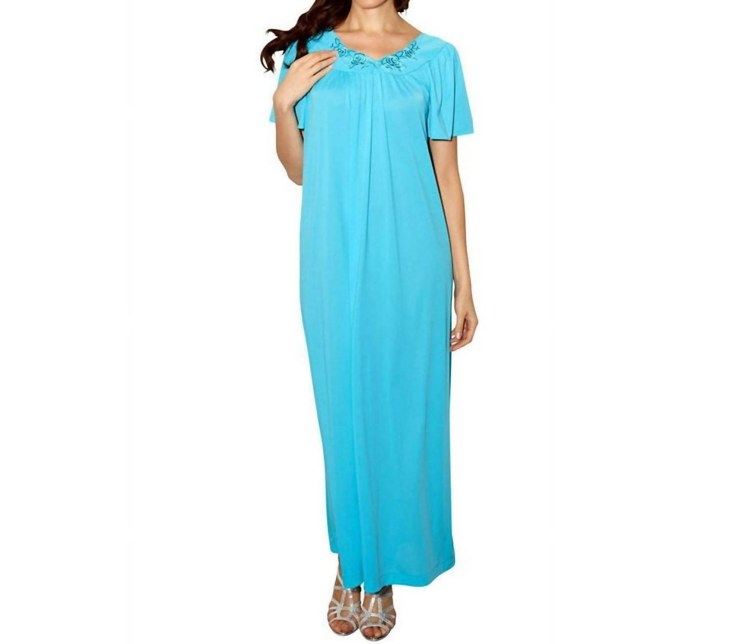 Shadowline Lingerie - Flower Petal Embroidery Flutter Sleeves Long Gown