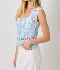 Mystree - Sleeveless Button Front Crochet Top
