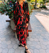 EXQUISE Allyn Long Sleeve Dress in crimson - women's dress - detail view