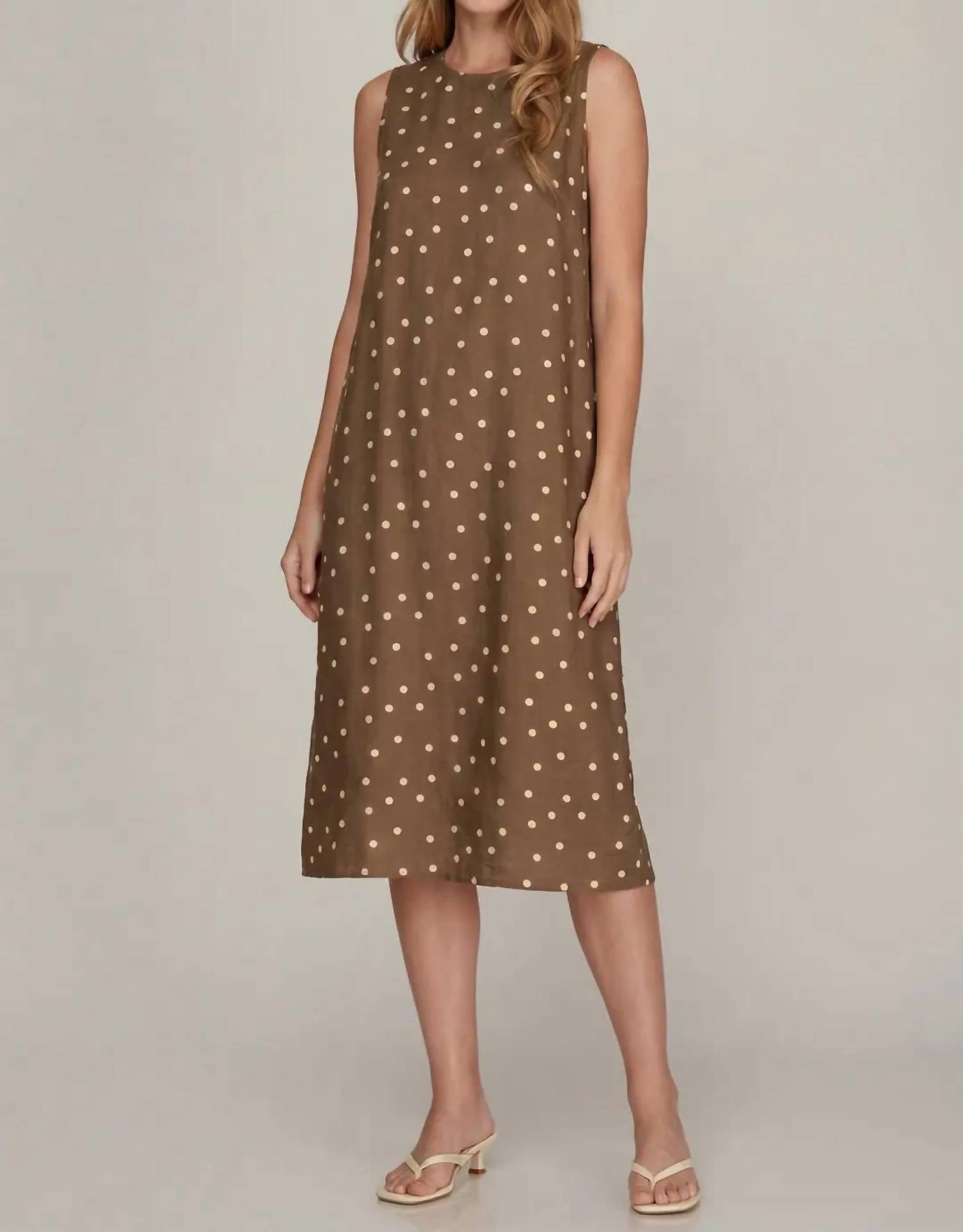 She + Sky - Sleeveless Woven Polka Dot Midi Dress
