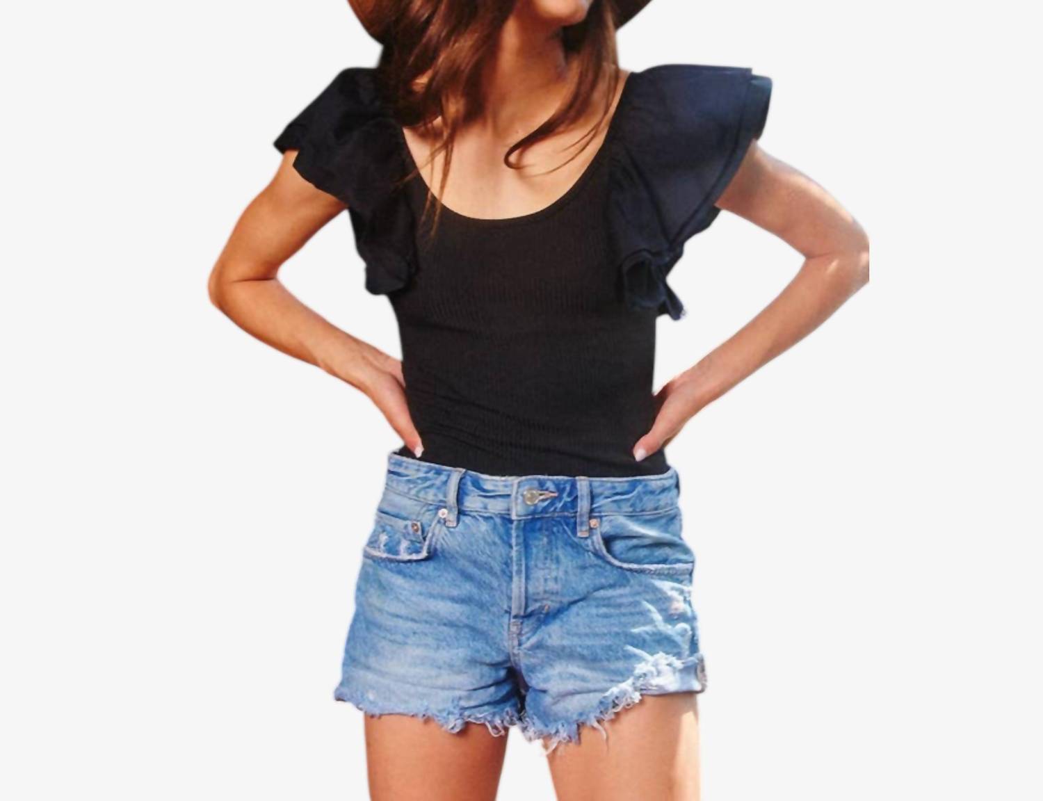 Hoity Toity - Ruffle Shoulder Ribbed Bodysuit