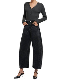 Bayeas - Darted Super High Waist Barrel Jeans