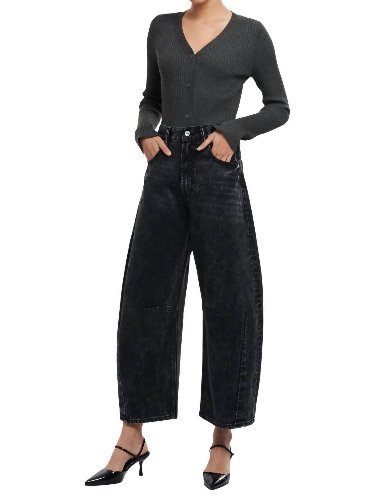Bayeas - Darted Super High Waist Barrel Jeans