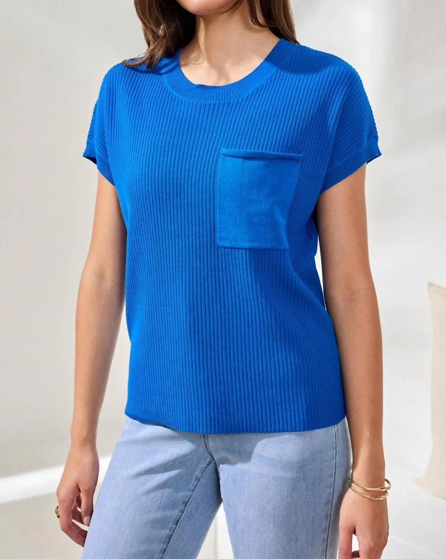 Tribal - Dolman Short Sleeve Ribbed Knit Top