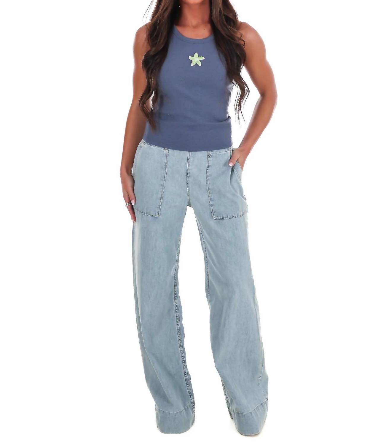 Bailey Rose - Women's Starfish Embroidery Ribbed Tank Top