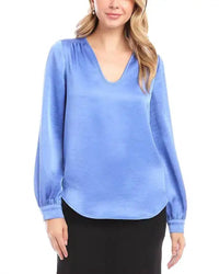Karen Kane Satined Shirred Blouse in periwinkle - women's blouse