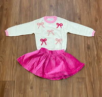 Lulu Bebe Girl's Sofie Skirt in pink velvet - kids' skirt - detail view