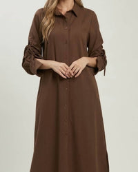 Umgee - Collared Long Sleeve Midi Dress