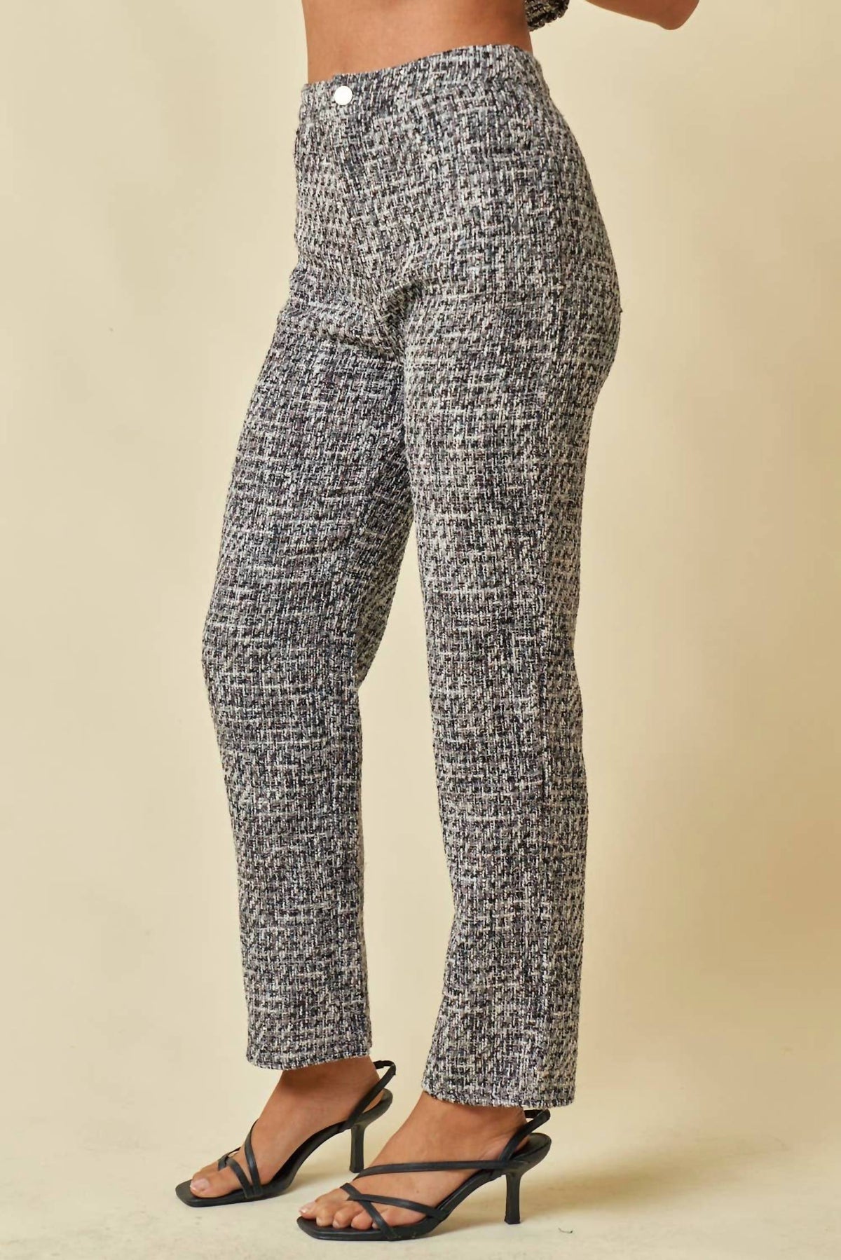 Blue Blush - High Waisted Tweed Pants