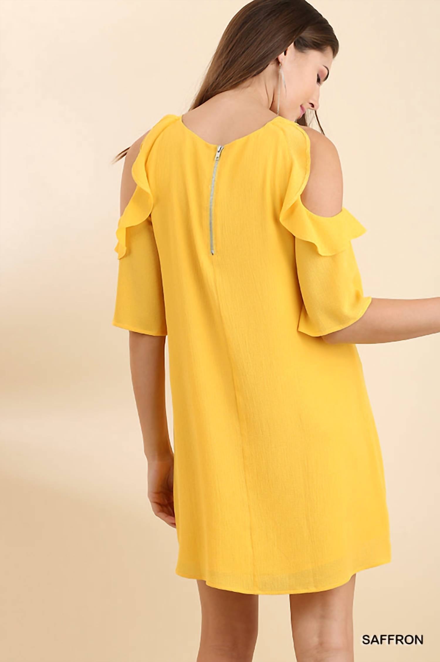 Umgee - Hello Sunshine Cold Shoulder With Ruffles Dress