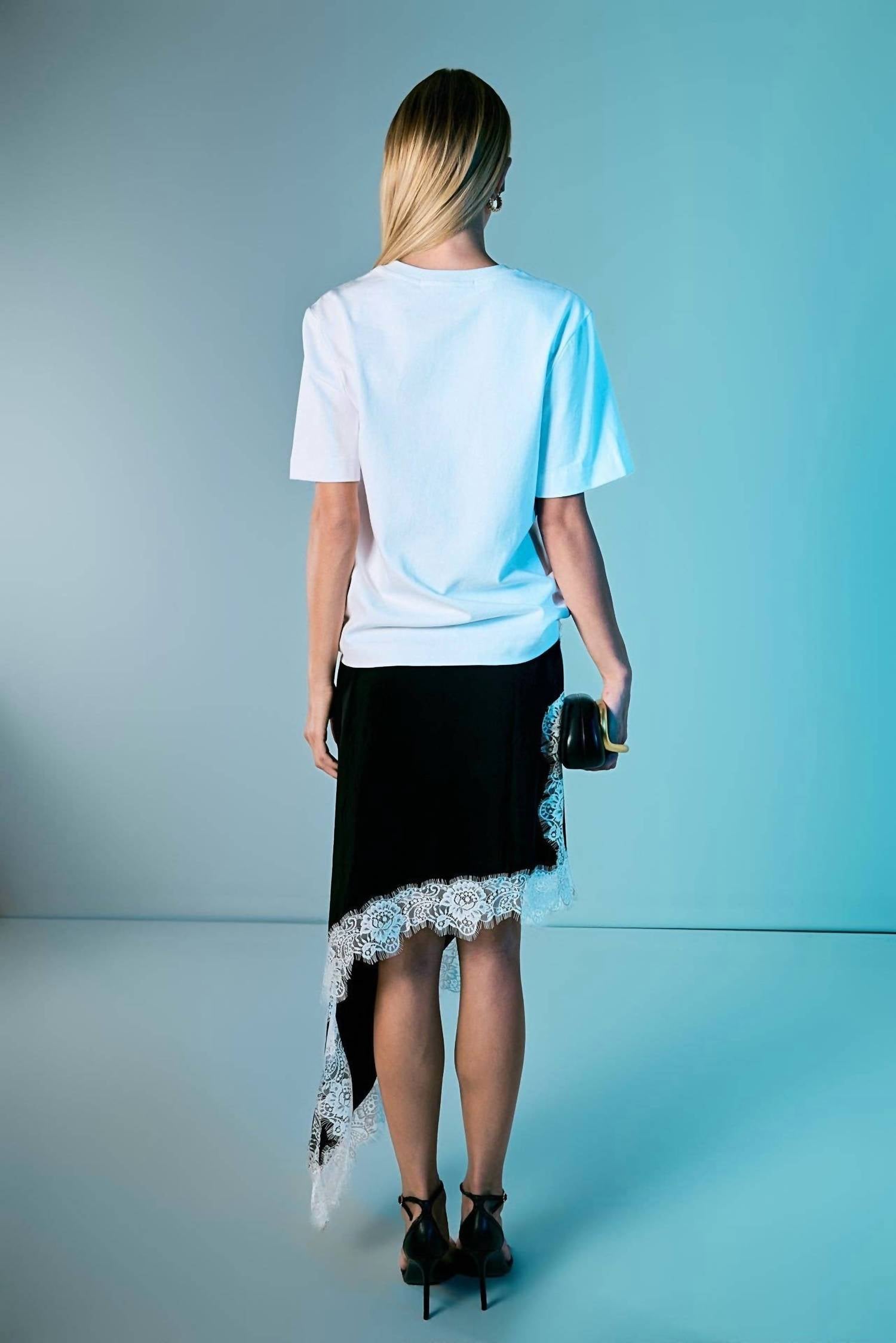 Endless Rose - Asymmetrical Lace Trim Midi Skirt