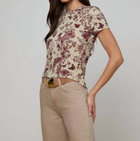 L'Agence Ressi Fitted Tee in truffle butterfly toile - women's t-shirt - alternate view