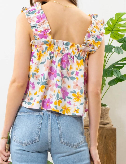 Mine - Elastic Straps Floral Crop Top