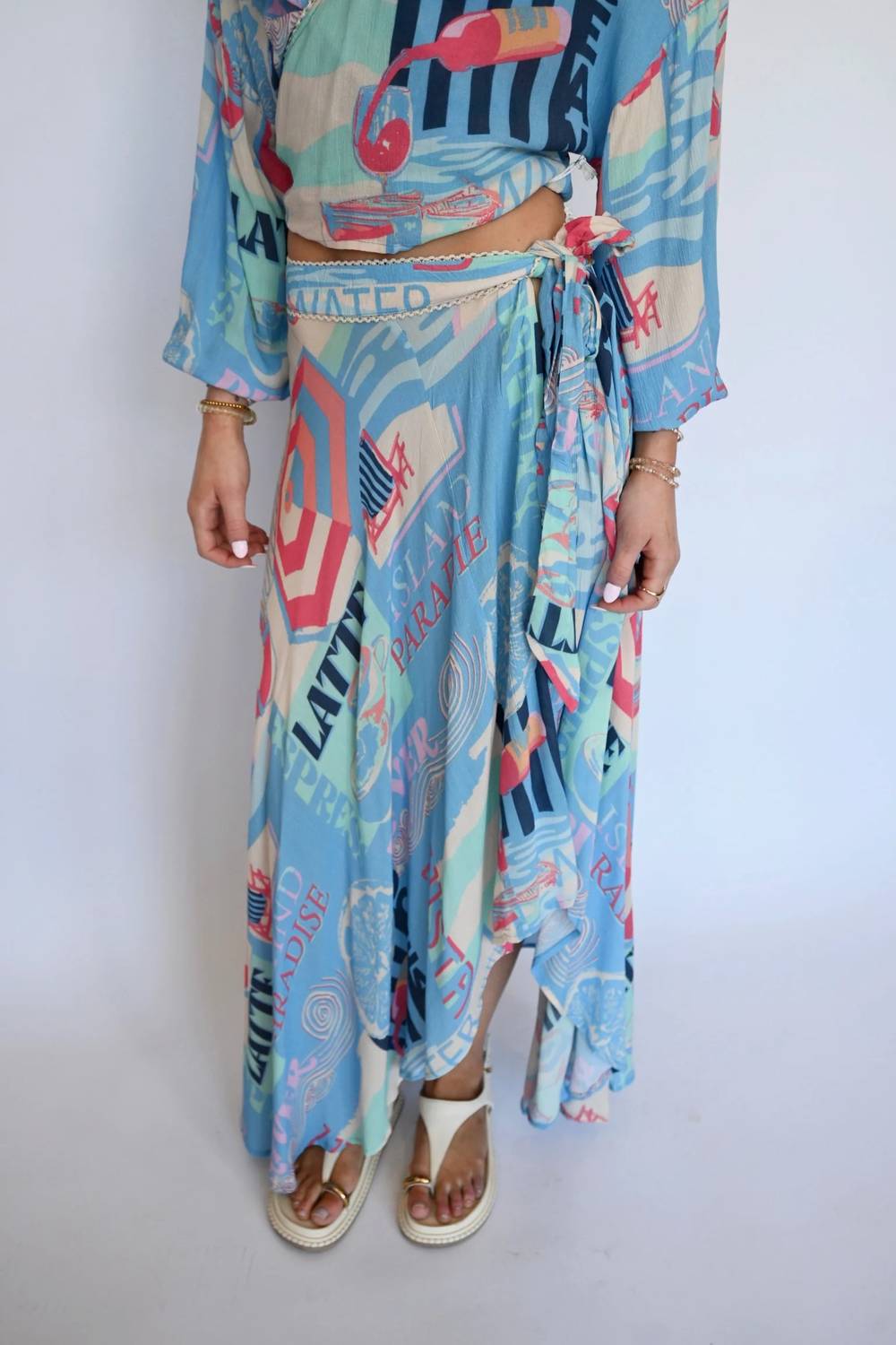 Vintage Havana - Printed High Low Side Slit Skirt
