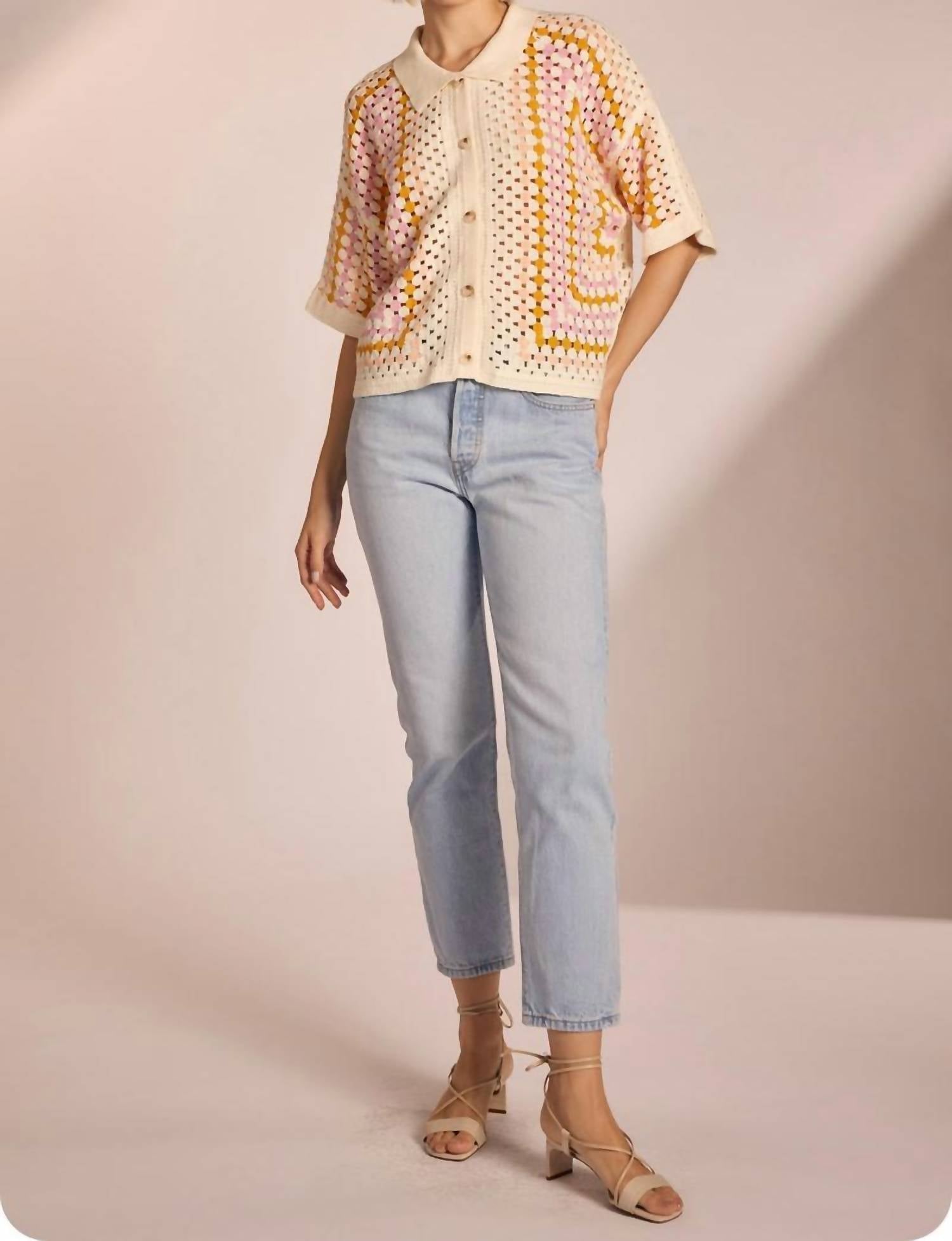 Strut & Bolt - Summer Squares Crochet Button Down Shirt