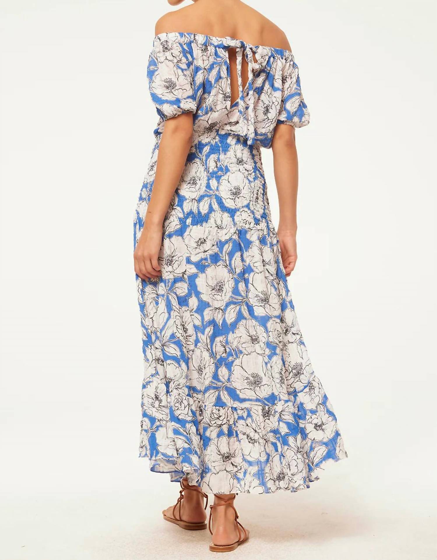 Misa Los Angeles Paola Off The Shoulder Midi Dress in gardenia crinkle - women's dress - detail view
