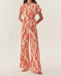 Exquise - Sara Abstract Print Cotton Wide-leg Pants
