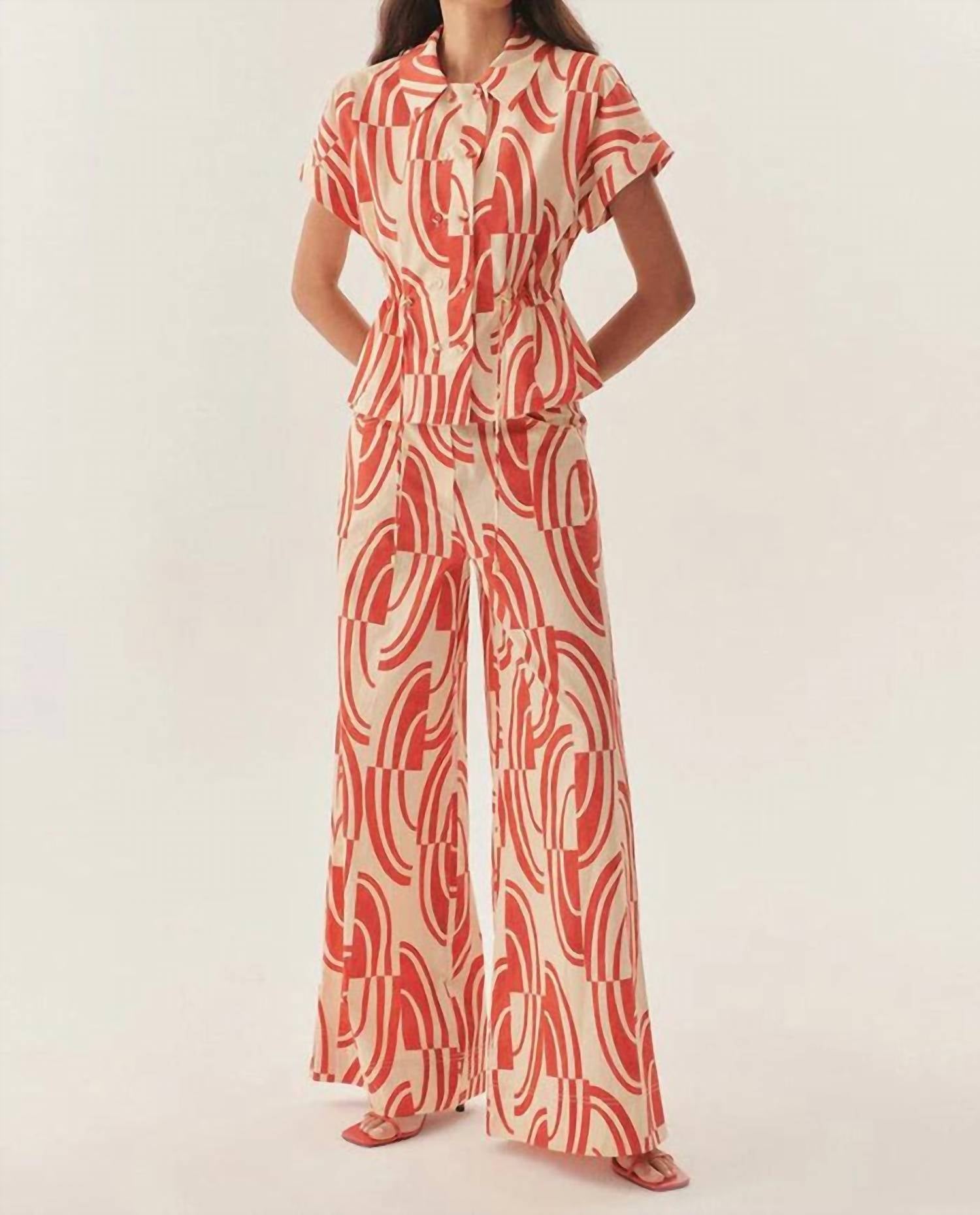 Exquise - Sara Abstract Print Cotton Wide-leg Pants