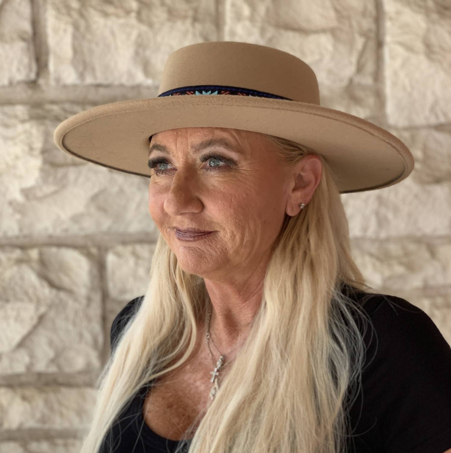 Mirta Aztec Trim Wide Brim Fedora Hat