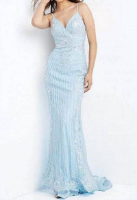 Jovani - Beaded Plunging V-neck Mermaid Gown