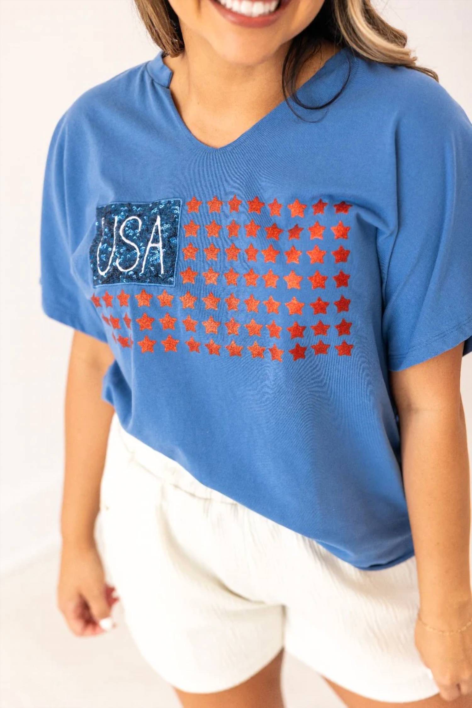 Grace + Emma - USA Flag Glitter Tee