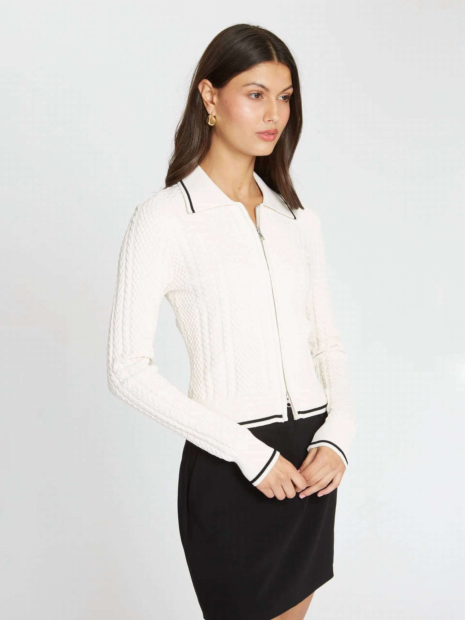 Autumn Cashmere - Cable Zip Front Collared Cardigan