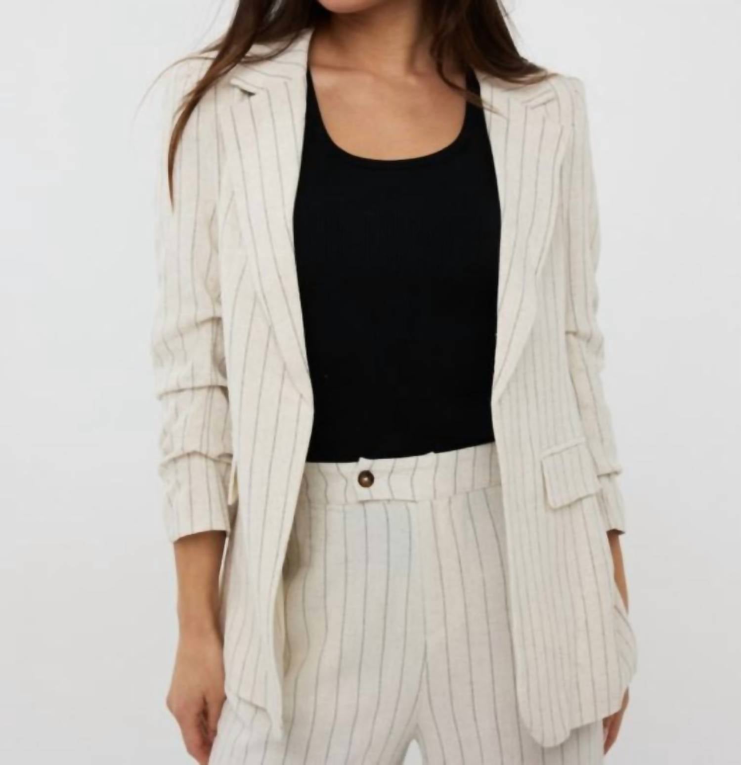 Esqualo - Gathered Sleeve Linen Blazer