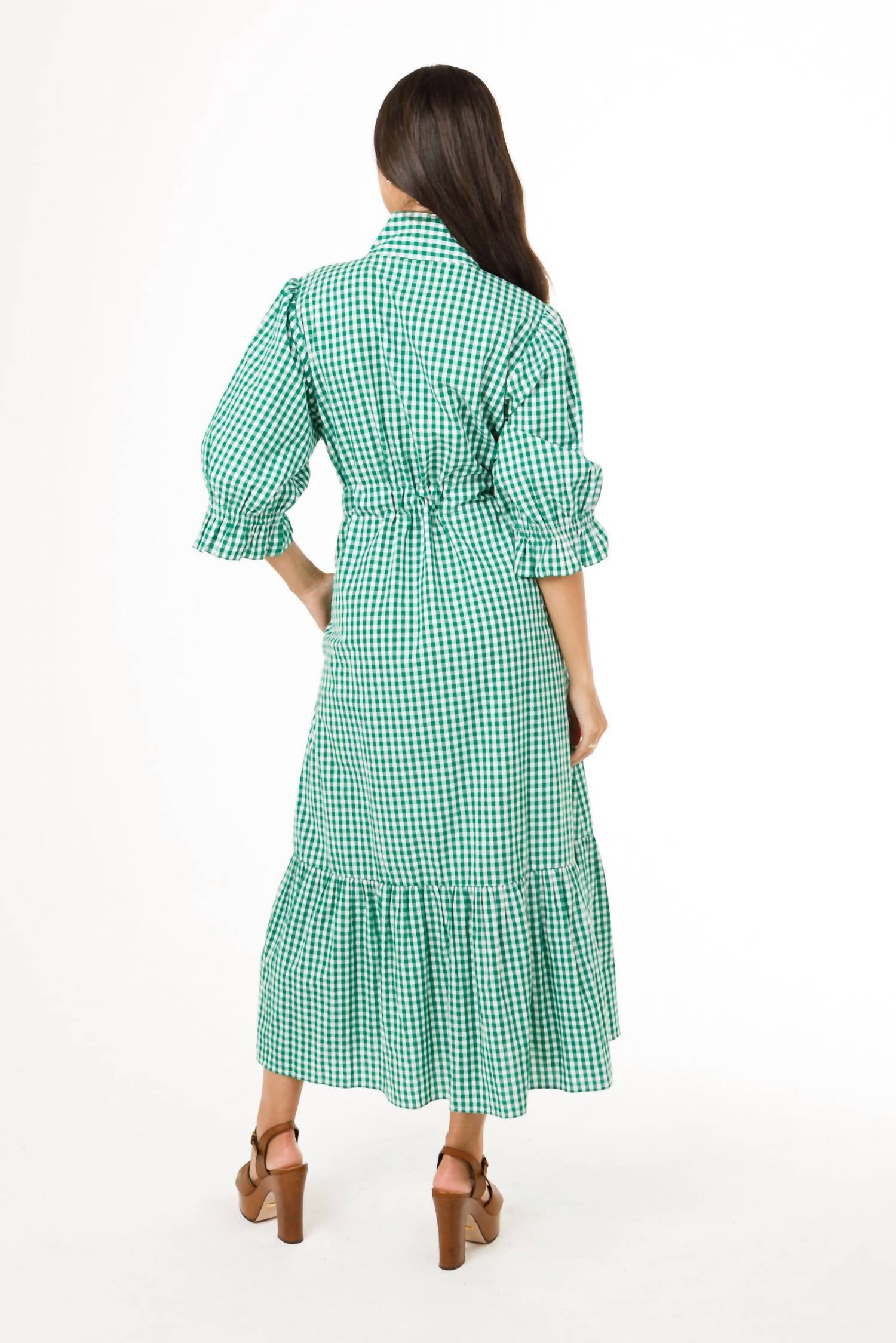 HOLLY SHAE Design Catherine Dress in green white gingham - women's dress - detail view
