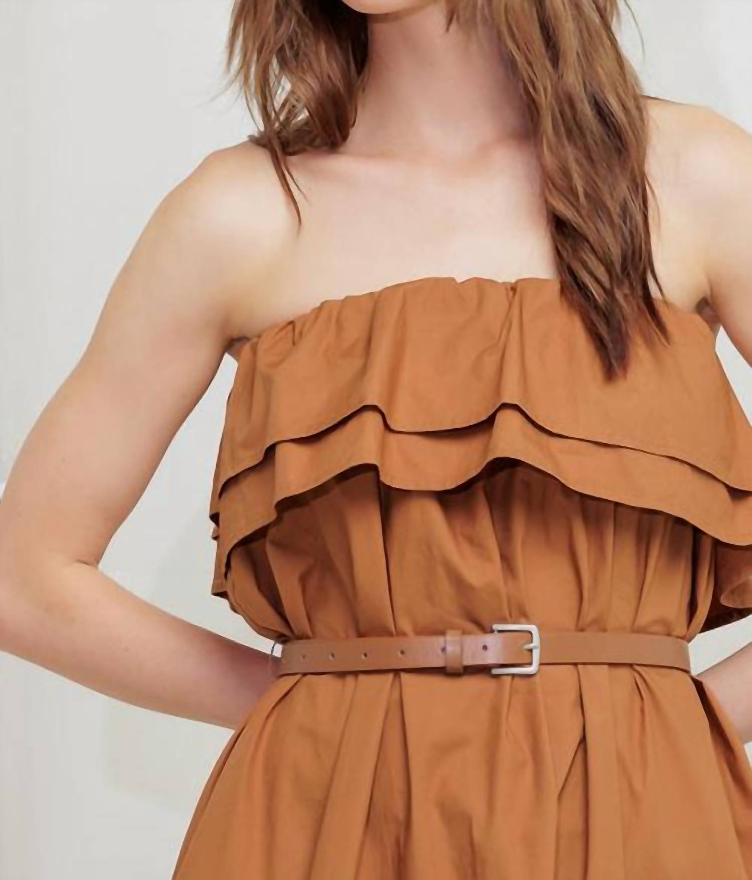 Flying Tomato - Strapless Milk And Honey Woven Midi Dress