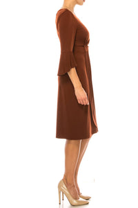 Connected Apparel - 3/4 Bell Sleeve Sheath Dress