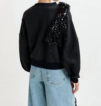 ESSENTIEL ANTWERP Ijoux Embroidered Sweatshirt in black - women's top - detail view