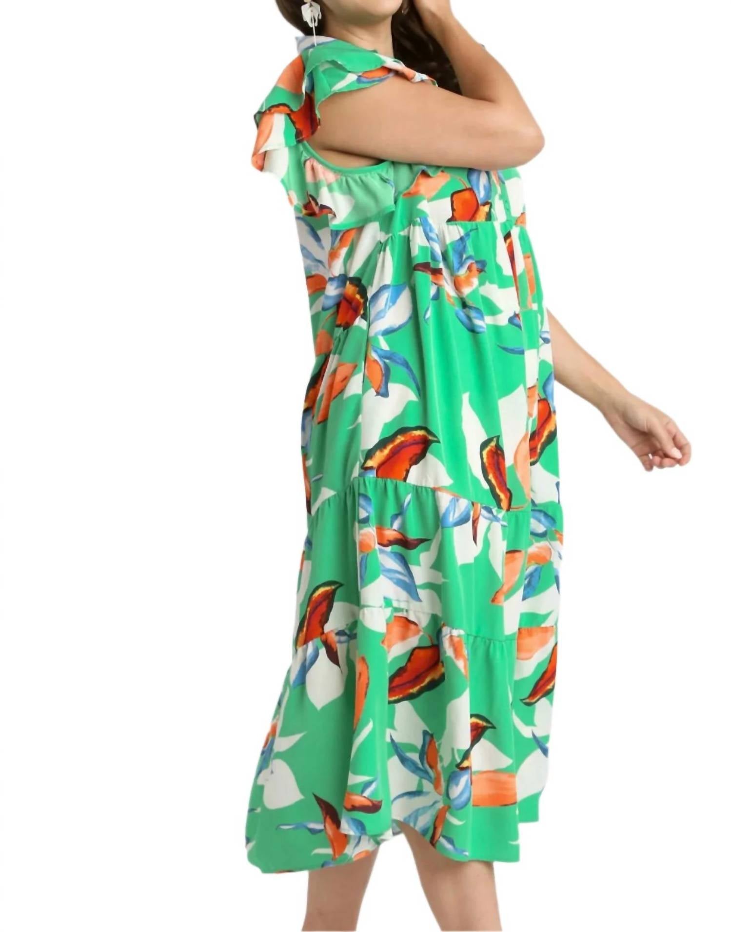 Umgee - Floral Print Collared Midi Dress
