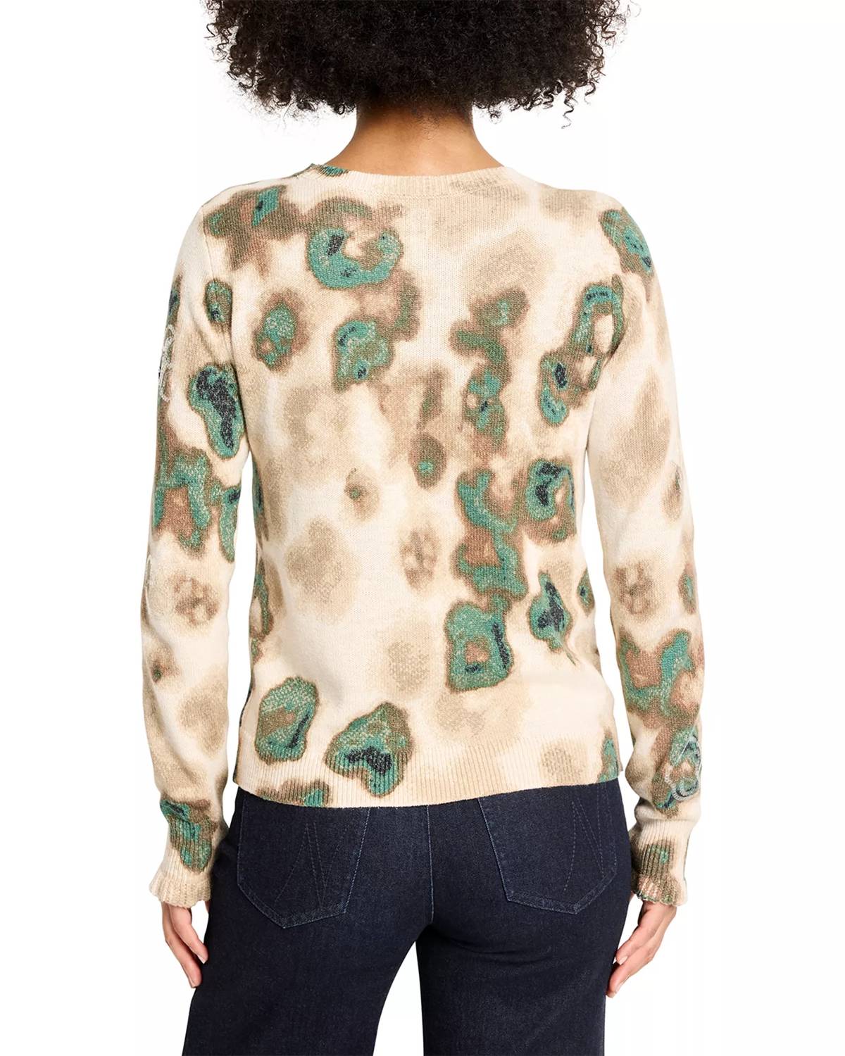 Nic + Zoe Camo Shine Crew Neck Sweater in neutral multi - women's long sleeve top - detail view