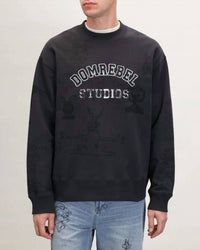 DOMREBEL Semester Embroidery Pullover Cotton Sweatshirt in old black - men's shirt