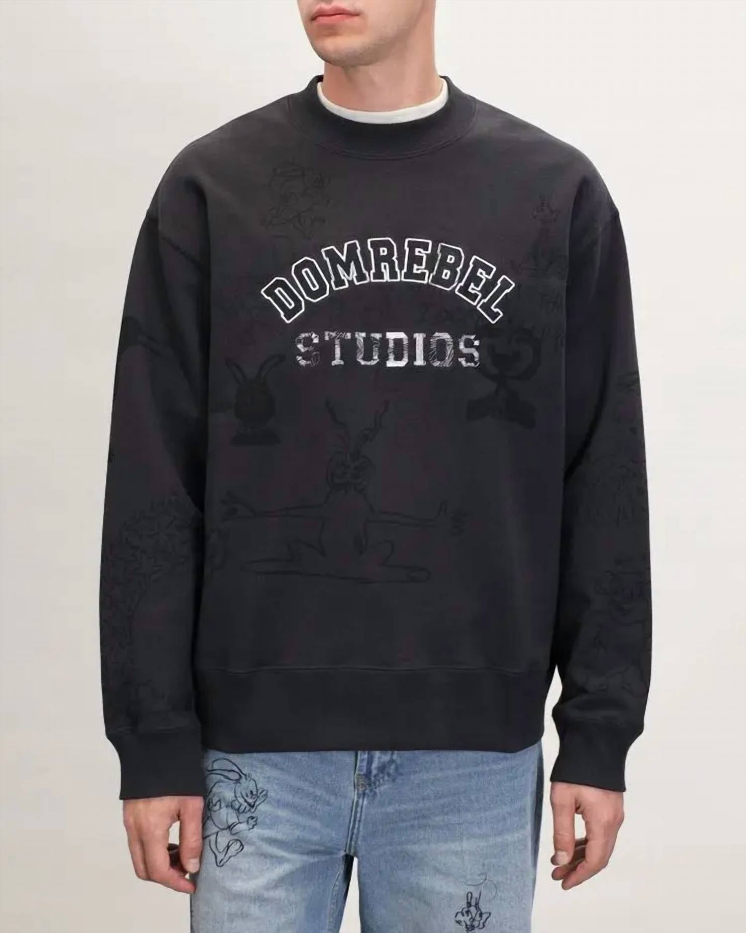 DOMREBEL Semester Embroidery Pullover Cotton Sweatshirt in old black - men's shirt