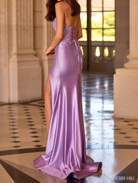 Sherri Hill Fitted Halter Neck Hot Fix Gown in lilac - women's dress - alternate view