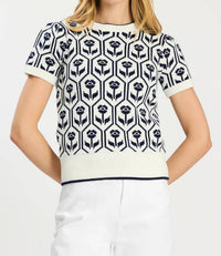 Tyler Boe Mimi Cotton Tulip Short Sleeve Sweater in beacon blue - women's sweater
