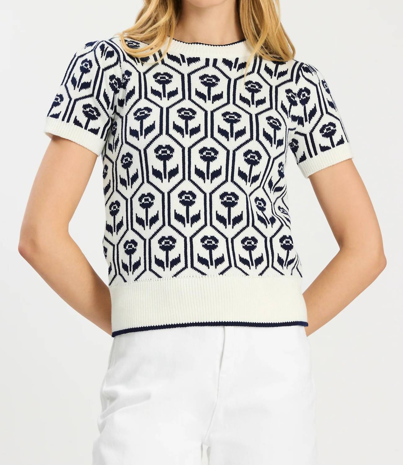 Tyler Boe Mimi Cotton Tulip Short Sleeve Sweater in beacon blue - women's sweater