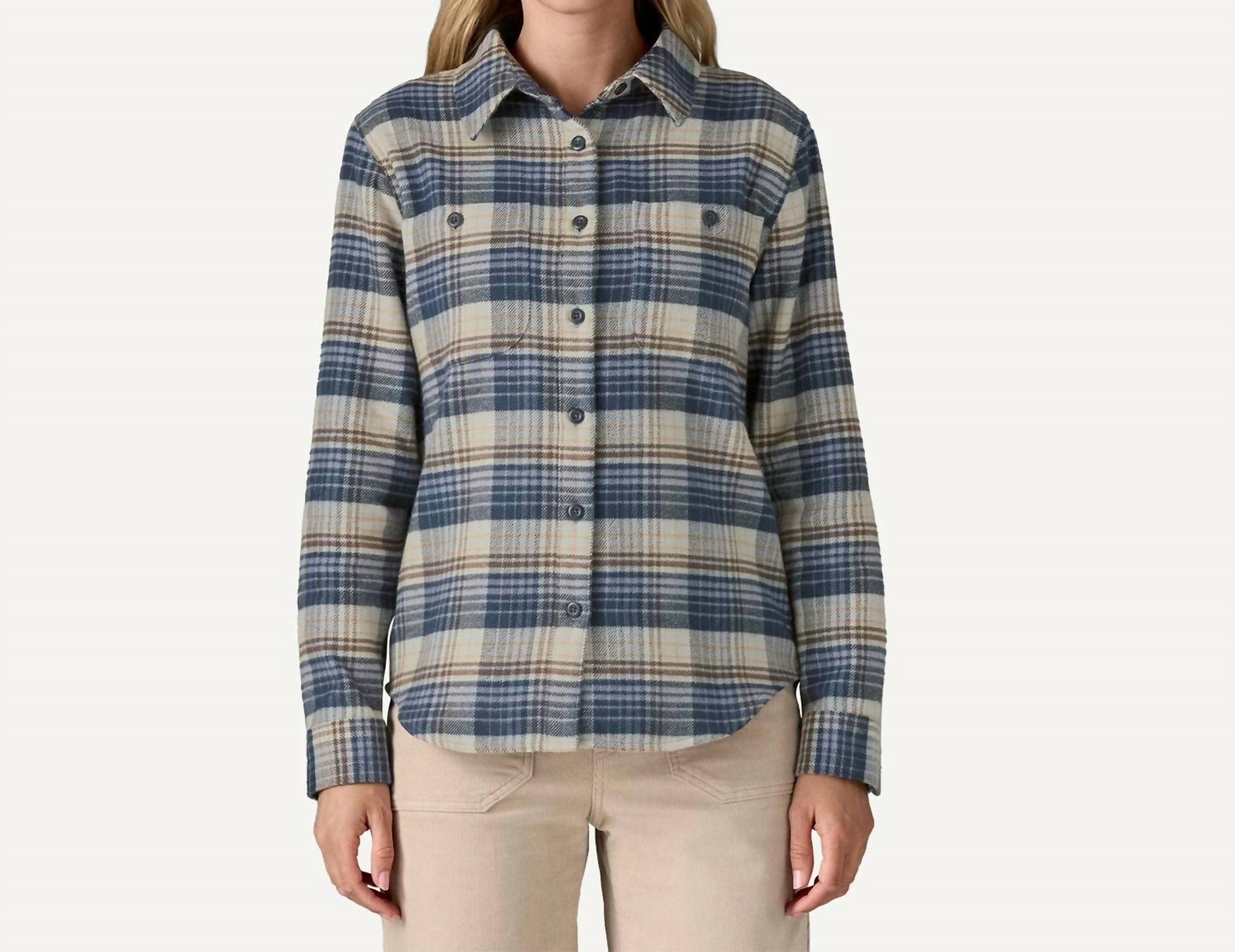 Patagonia Fjord Flannel Shirt in river plaid barnacle blue - women's long sleeve top