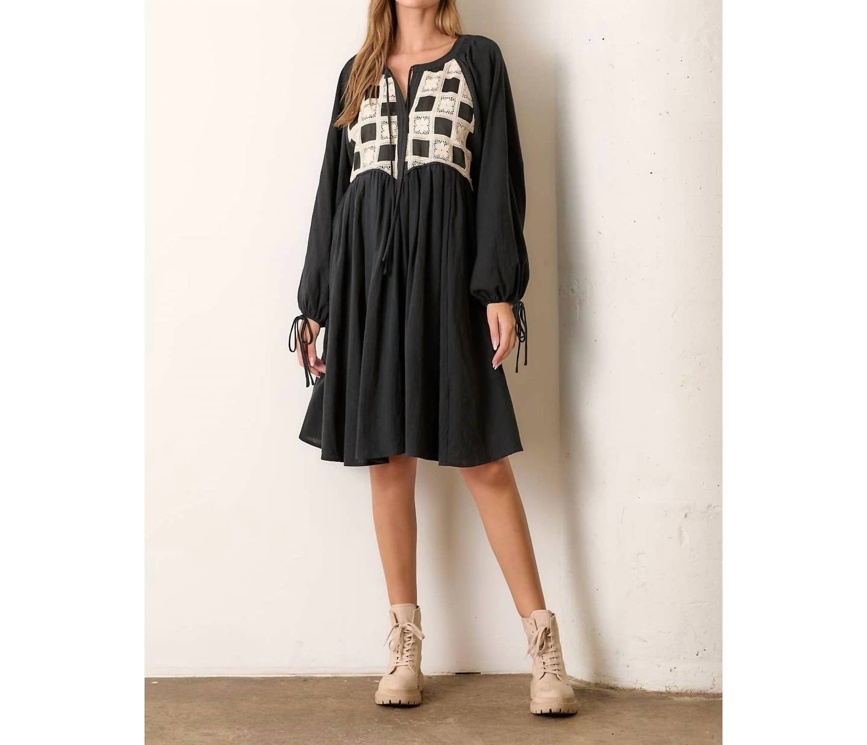 Wellmade - Textured Checker Pattern Dress